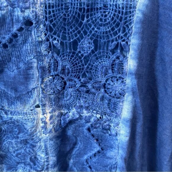 NWT Parsely & Sage Blue Tie dye Embroidery Lace Tunic Blouse - Picture 6 of 8